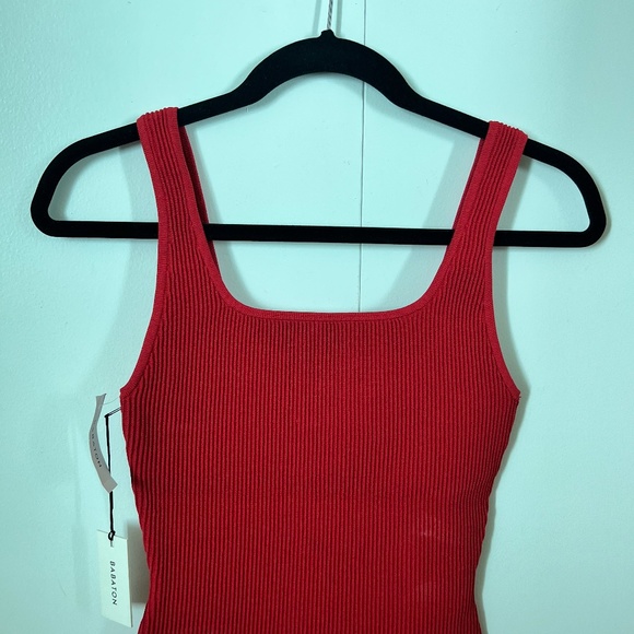 “miracle red” Babaton Square Neck Sculpt Knit tank top - Picture 6 of 8